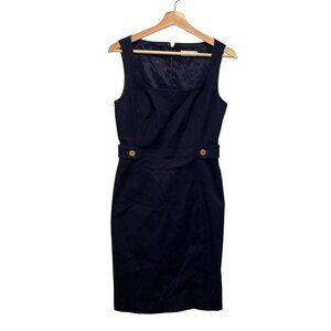 Tory Burch Navy Sleeveless Sheath Dress With Gold Button Accents & Back Zipper C